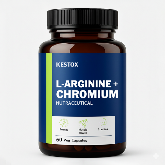 Kestox L-ARGININE+ CHROMIUM, Help in Metabolism, Improved Blood Sugar Level, Cardiovascular Health for Men & Women, Pack Of 1 Of 120  Capsules