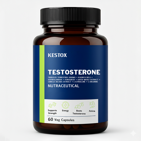 Kestox Testosterone Supplement for Men | Tribulus 1000mg, Ashwagandha, L-Citrulline & Kaunch Beej | Plant-based | Improves Muscle Strength, Boosts Stamina, Energy & Performance Support | Veg Tablet