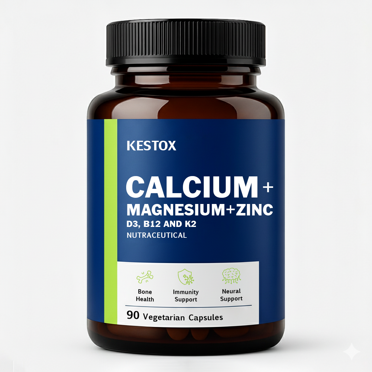 Kestox Calcium Magnesium Zinc with Vitamin D3, B12 & K2 | Calcium Tablets for Bone Health & Joint Support – Veg Tablets for Men & Women