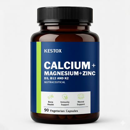Kestox Calcium Magnesium Zinc with Vitamin D3, B12 & K2 | Calcium Tablets for Bone Health & Joint Support – Veg Tablets for Men & Women