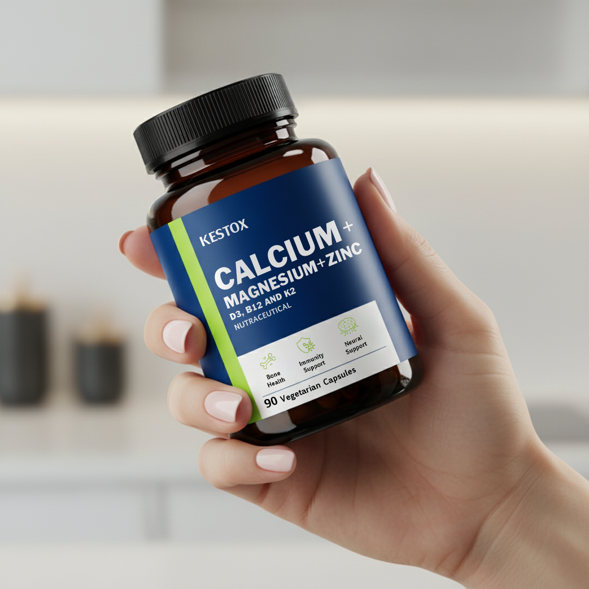 Kestox Calcium Magnesium Zinc with Vitamin D3, B12 & K2 | Calcium Tablets for Bone Health & Joint Support – Veg Tablets for Men & Women