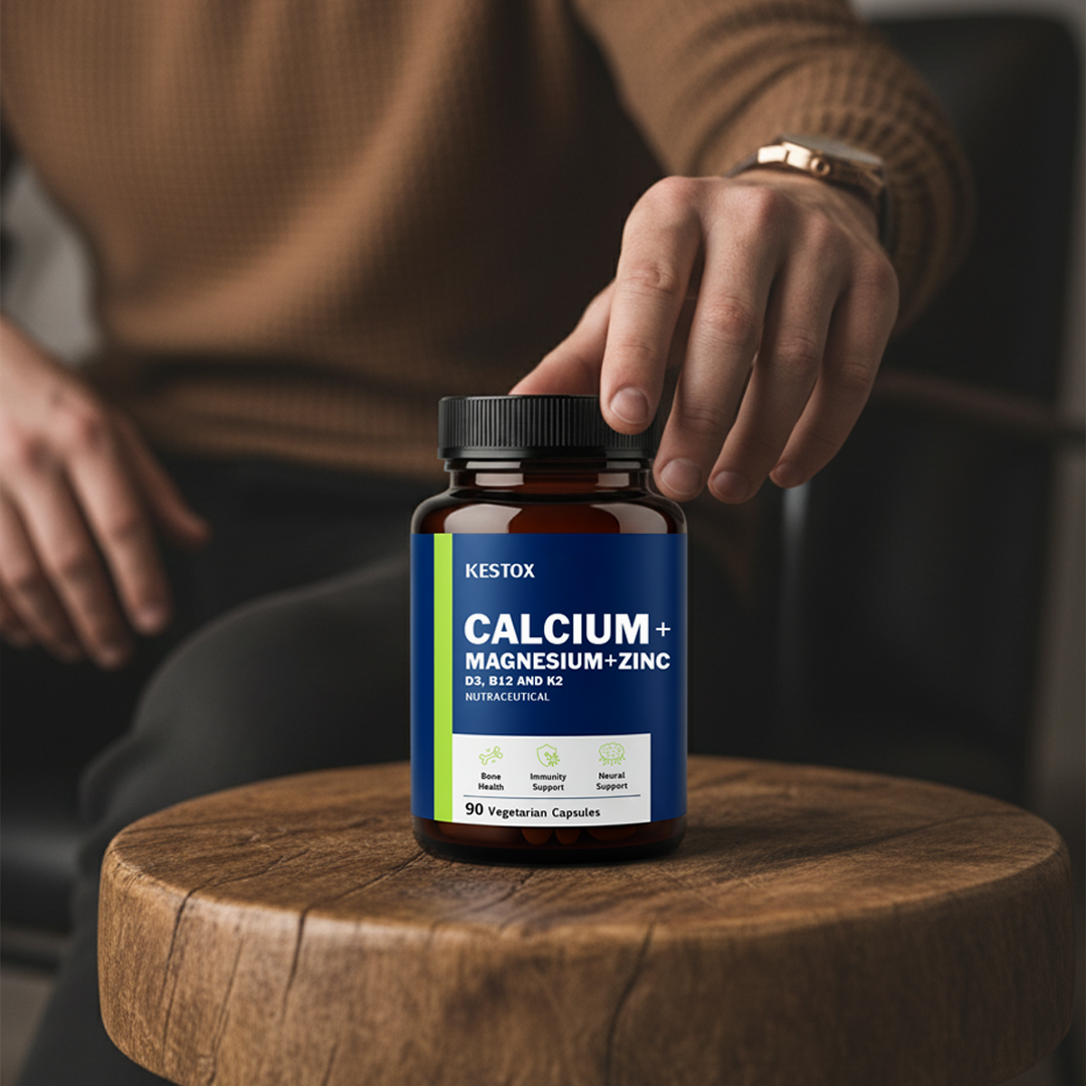 Kestox Calcium Magnesium Zinc with Vitamin D3, B12 & K2 | Calcium Tablets for Bone Health & Joint Support – Veg Tablets for Men & Women