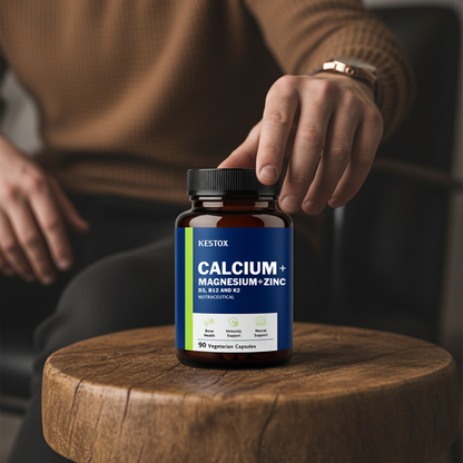 Kestox Calcium Magnesium Zinc with Vitamin D3, B12 & K2 | Calcium Tablets for Bone Health & Joint Support – Veg Tablets for Men & Women