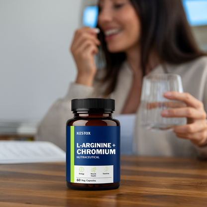 Kestox L-ARGININE+ CHROMIUM, Help in Metabolism, Improved Blood Sugar Level, Cardiovascular Health for Men & Women, Pack Of 1 Of 120  Capsules