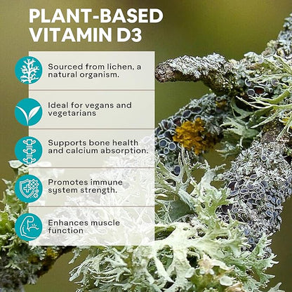 Kestox Vegan Vitamin D3 + K2 (MK7) | Vitamin D3 Supplement Veg D3 Lichen for Immunity & Bone Health Booster